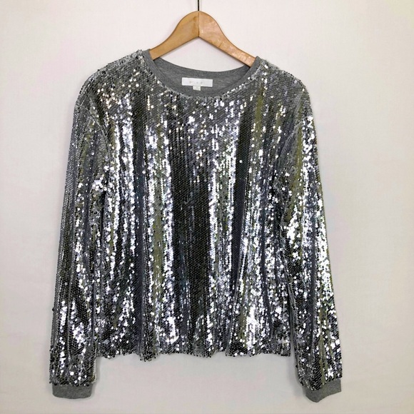 Eri & Ali by Anthropologie Babette Silver sequin top - Picture 2 of 11